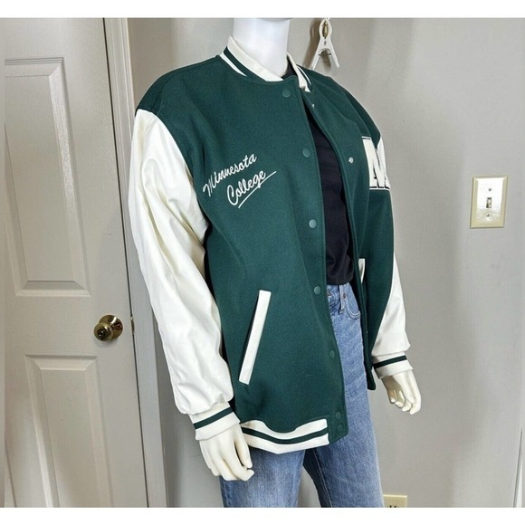 Divided H+M Minnesota College Womens size small Varsity Jacket Green Whi… - Picture 2 of 8